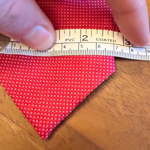 Men's Saks Fifth Avenue Red Silk Necktie - Red with white micro-dots - Picture 5 of 6